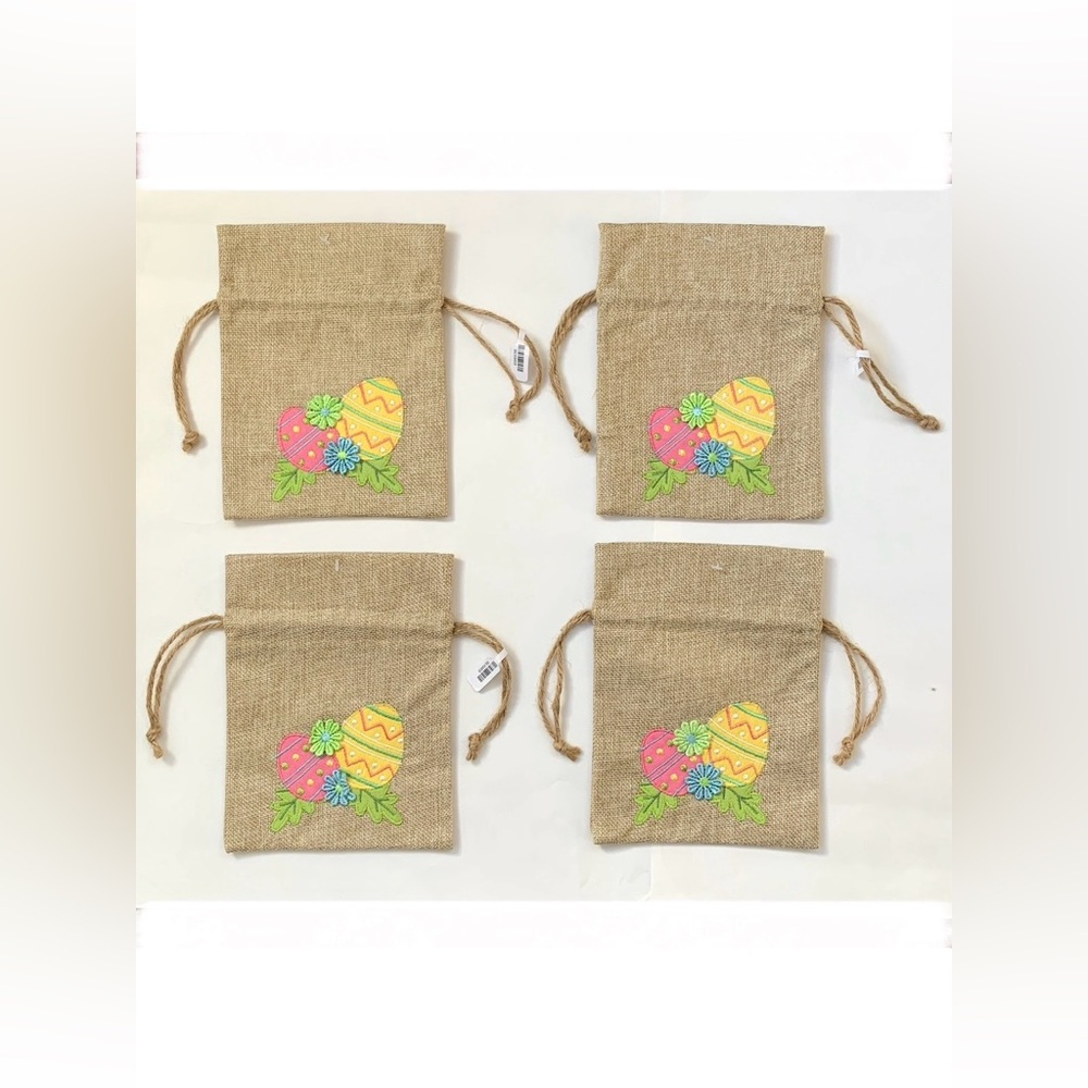 Pier 1 Easter eggs appliques burlap gift bags set of 4